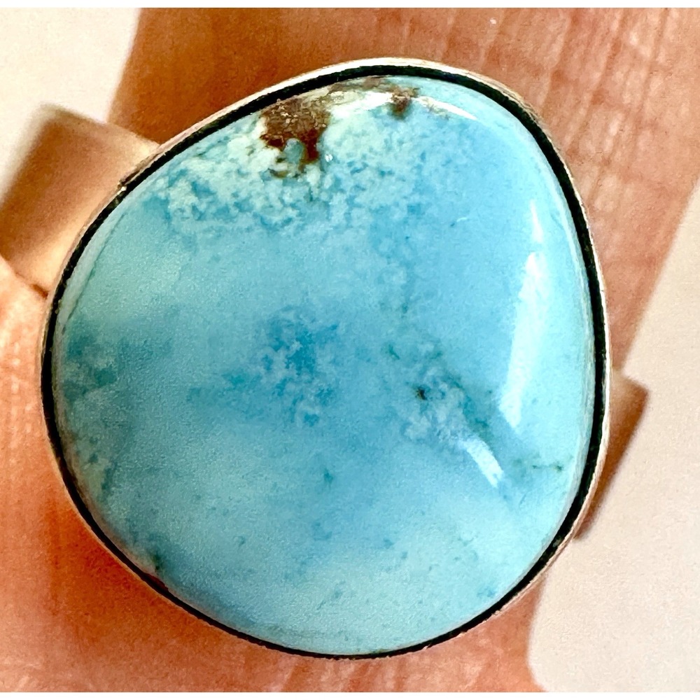 Navajo Turquoise Ring Blue Golden Hills Sz 7 Adj Signed Skeets Sterling Native
